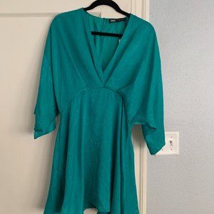 Turquoise Zara Mini Dress Deep V